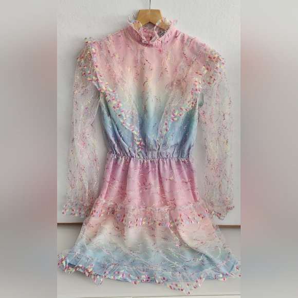 Olivia Rubin Saffy Dress in Neon Rainbow Lace, Size US 4 - Picture 4 of 11